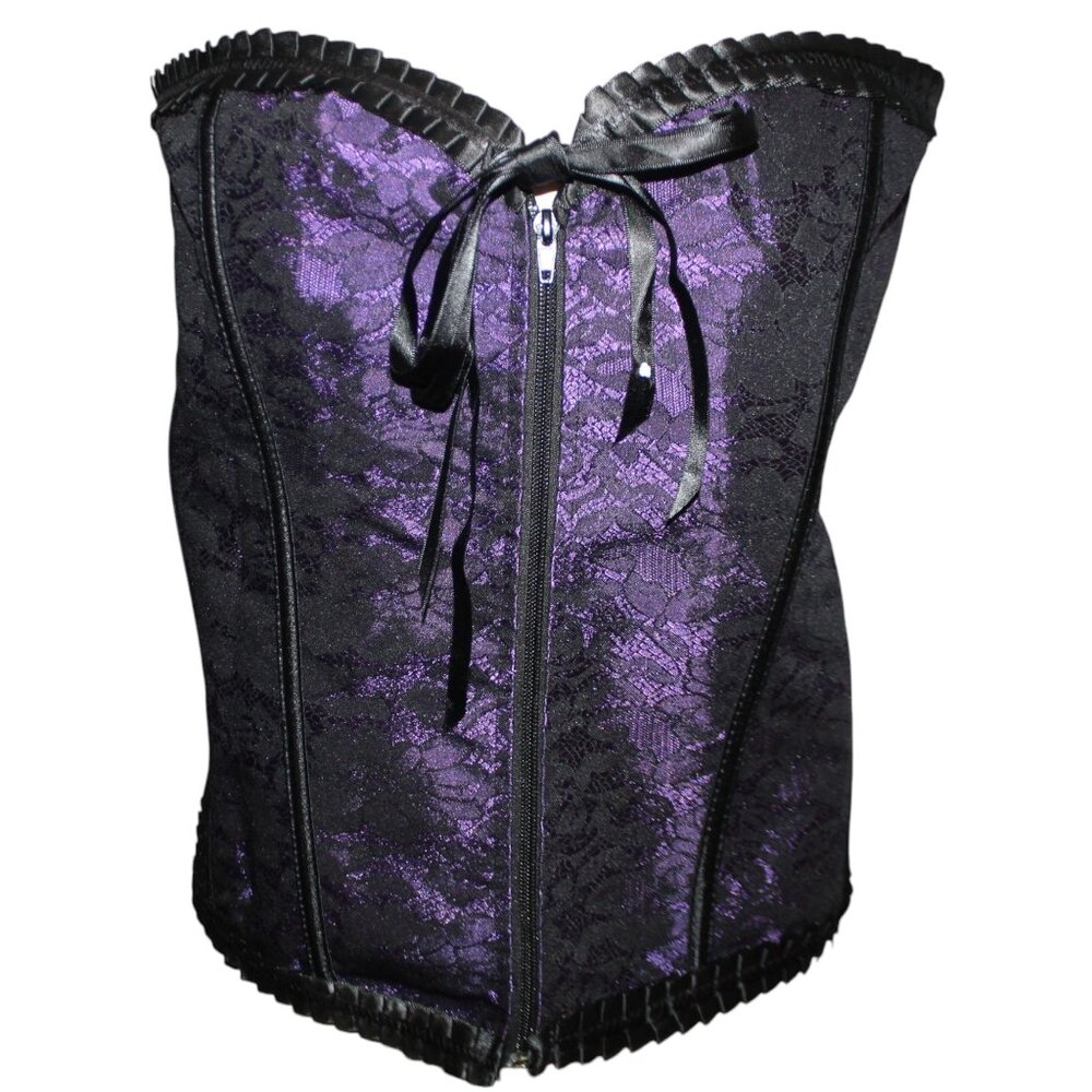 Purple & Black Lace Corset Top 14-16 Plus Size Bustier Whimsigoth Vampy Witchy